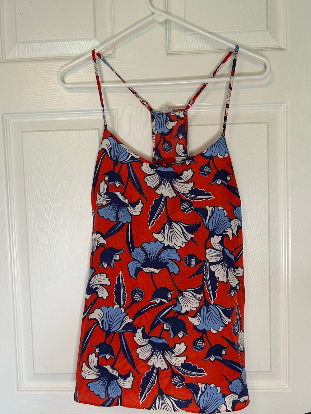 J. Crew Red Floral Spaghetti Strap Cami with Blue Accents